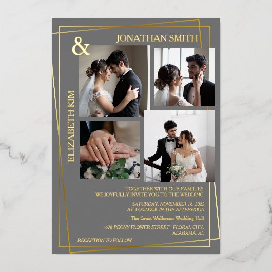 Invitation En Aluminium Script élégant moderne 5 Mariage de superposition (Recto)