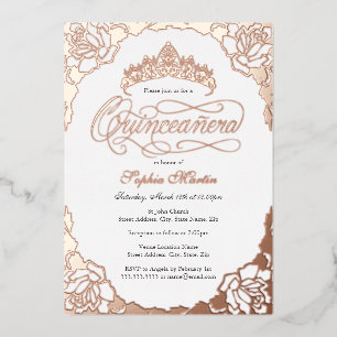 Invitation En Aluminium Script élégant Royal Rose Gold Quinceanera