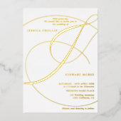 Invitation En Aluminium Script esperluette blanche calligraphie mariage or (Recto)