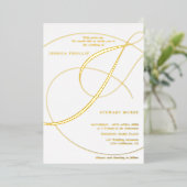 Invitation En Aluminium Script esperluette blanche calligraphie mariage or (Debout devant)
