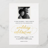 Invitation En Aluminium Script et photo | Or mariage (Recto)