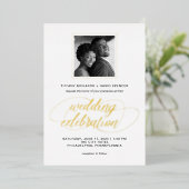 Invitation En Aluminium Script et photo | Or mariage (Debout devant)