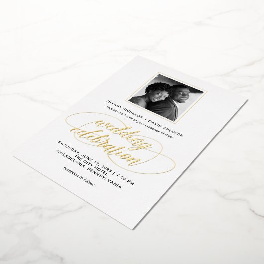 Invitation En Aluminium Script et photo | Or mariage (Rotation)