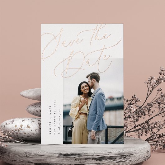 Invitation En Aluminium Script éthéré | Photo élégante Enregistrer la date