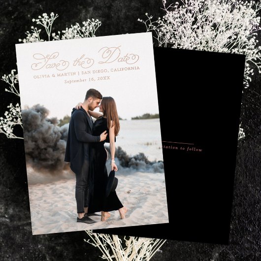 Invitation En Aluminium Script fantaisie Enregistrer la date
