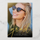 Invitation En Aluminium Script Foil Photo Graduation Announcement & Invite (Recto)
