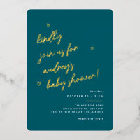 Script Gold | Baby shower neutre Turquoise foncé