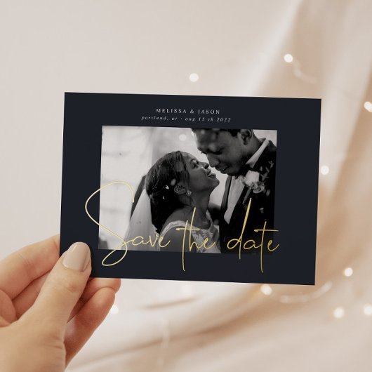 Invitation En Aluminium Script Gold Élégant Enregistrer Le Mariage Date