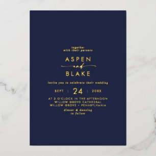 Invitation En Aluminium Script Gold Foil   Mariage Décontracté de marine