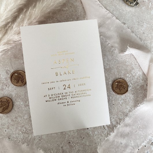 Invitation En Aluminium Script Gold Foil | Mariage Décontracté ivoire