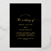 Invitation En Aluminium Script Gold Foil | Mariage photo noir (Recto)