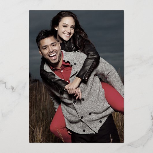 Invitation En Aluminium Script Gold Foil | Mariage photo noir (Verso)