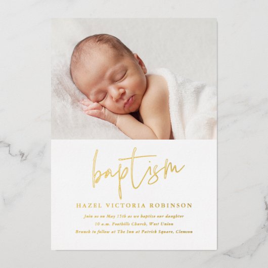 Invitation En Aluminium Script Gold moderne Baptême et baptême religieux (Recto)