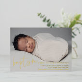 Invitation En Aluminium Script Gold moderne Baptême et baptême religieux (Debout devant)