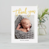 Invitation En Aluminium Script Gold moderne photo Merci bébé (Debout devant)