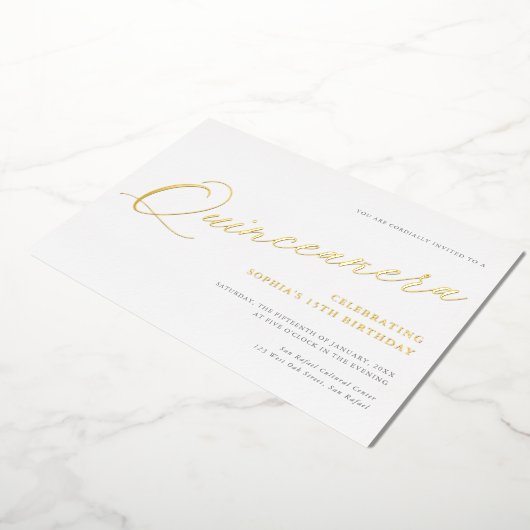 Invitation En Aluminium Script gracieux Quinceañera Anniversaire Party Gol (Rotation)