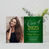 Invitation En Aluminium Script Green 2025 Photo Graduation Party Gold (Debout devant)