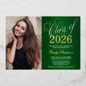 Invitation En Aluminium Script Green 2025 Photo Graduation Party Gold (Recto)
