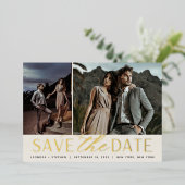 Invitation En Aluminium Script lisse | Deux photos Enregistrer la date (Debout devant)