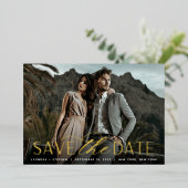 Invitation En Aluminium Script lisse | Photo unique Enregistrer la date (Debout devant)