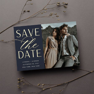 Invitation En Aluminium Script lisse Photo unique Enregistrer la date