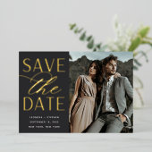 Invitation En Aluminium Script lisse | Photo unique Enregistrer la date (Debout devant)