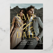 Invitation En Aluminium Script lisse | Photo verticale Enregistrer la date (Recto)