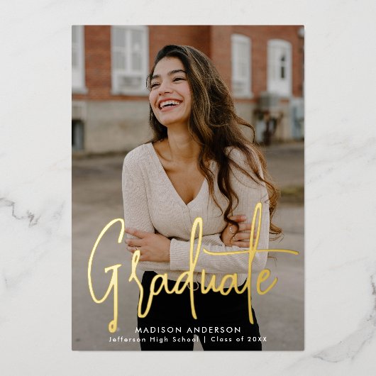 Invitation En Aluminium Script manuscrit 2 - Diplôme photo (Recto)