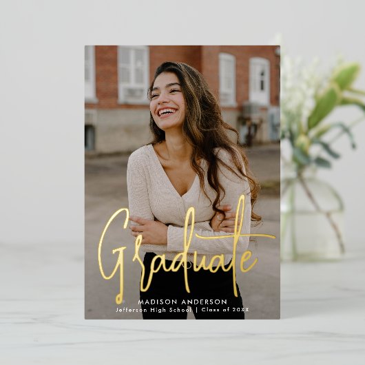 Invitation En Aluminium Script manuscrit 2 - Diplôme photo (Debout devant)