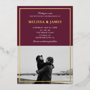 Invitation En Aluminium Script minimal élégant Photo Marsala Mariage