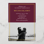Invitation En Aluminium Script minimal élégant Photo Marsala Mariage (Recto)