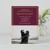 Invitation En Aluminium Script minimal élégant Photo Marsala Mariage (Debout devant)