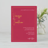 Invitation En Aluminium Script minimaliste moderne Magenta Gold (Debout devant)