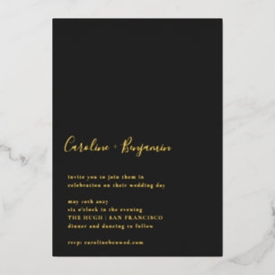Invitation En Aluminium Script minimaliste noir moderne Mariage or