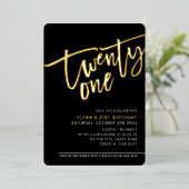 Invitation En Aluminium SCRIPT MODERNE 21e anniversaire fête noir blanc (Debout devant)