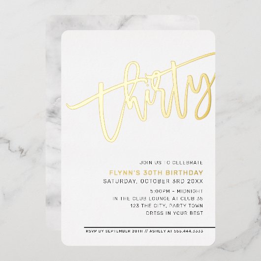 Invitation En Aluminium SCRIPT MODERNE 30e anniversaire fête élégante or (Recto/Verso)