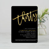 Invitation En Aluminium SCRIPT MODERNE 30e anniversaire fête noir blanc or (Debout devant)