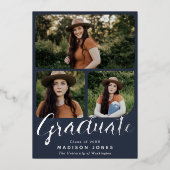 Invitation En Aluminium Script moderne 4 Photos Graduation Party Invitatio (Recto)