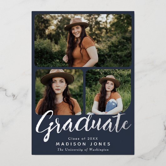 Invitation En Aluminium Script moderne 4 Photos Graduation Party Invitatio (Recto)