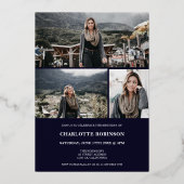 Invitation En Aluminium Script moderne 4 photos noir Sweet 16 or (Verso)