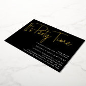 Invitation En Aluminium Script moderne Black Gold Anniversaire Fête Heure (Rotation)