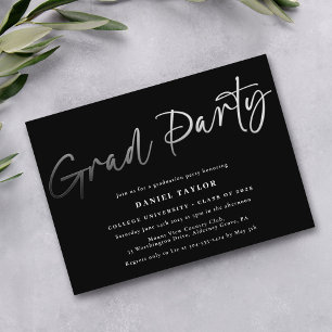 Invitation En Aluminium Script moderne Black Silver 2025 Graduation Party