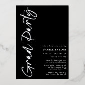 Invitation En Aluminium Script moderne Black Silver Graduation Party (Recto)
