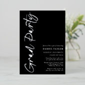 Invitation En Aluminium Script moderne Black Silver Graduation Party (Debout devant)