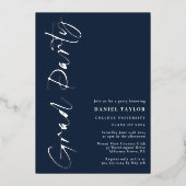 Invitation En Aluminium Script moderne Blue Silver Graduation Party (Recto)