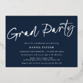 Invitation En Aluminium Script moderne Blue Silver Graduation Party (Recto)