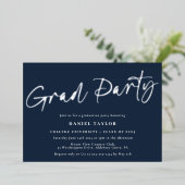 Invitation En Aluminium Script moderne Blue Silver Graduation Party (Debout devant)