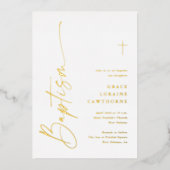 Invitation En Aluminium Script moderne élégant Baptême Or (Recto)