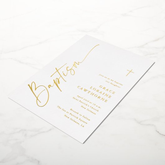 Invitation En Aluminium Script moderne élégant Baptême Or (Rotation)