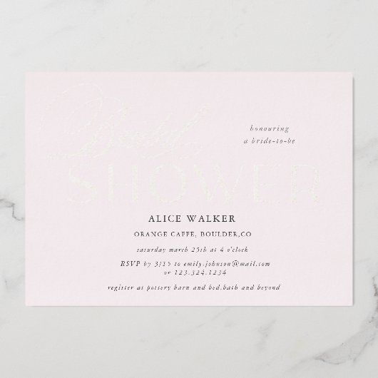 Invitation En Aluminium script moderne élégante douche nuptiale (Recto)